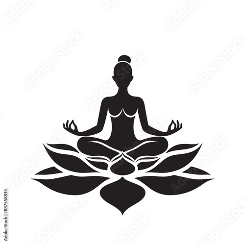 A black and white logo of a person in a yoga pose