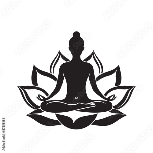 A black and white logo of a person in a yoga pose