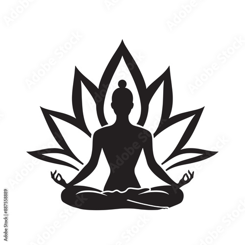 A black and white logo of a person in a yoga pose