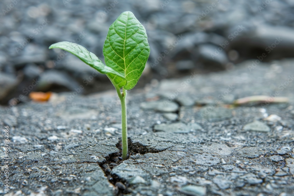Seedling growing through cracked pavement Seedling growing through cracked pavement