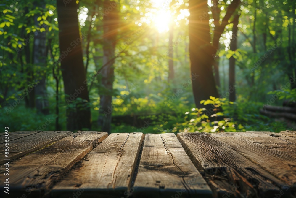 Sunlit Wooden Deck in Forest Sunlit Wooden Deck in Forest