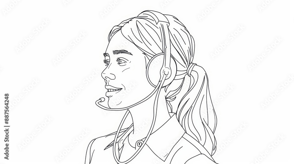 Smiling Woman Wearing Headphones Illustration - Line drawing illustration of a smiling woman wearing headphones Smiling Woman Wearing Headphones Illustration - Line drawing illustration of a smiling woman wearing headphones