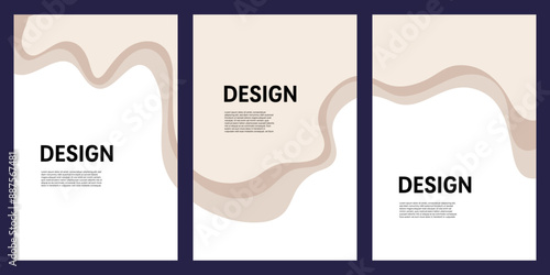 Set of beige abstract backgrounds with dynamic liquid wavy shapes in pastel hues, perfect for modern and minimalist designs
