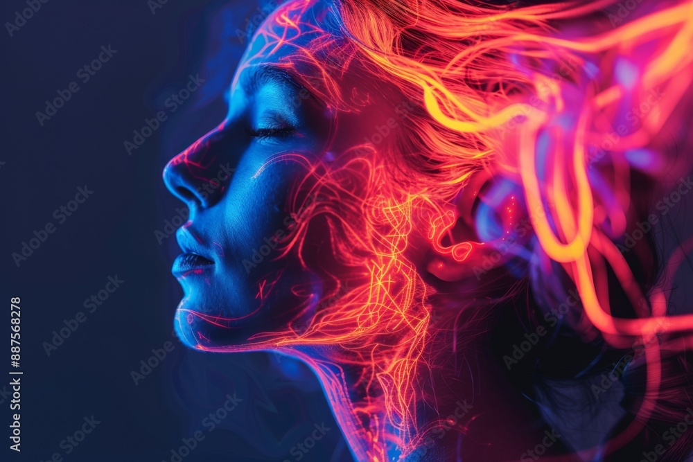 Neon Portrait of Woman with Light Trails Neon Portrait of Woman with Light Trails