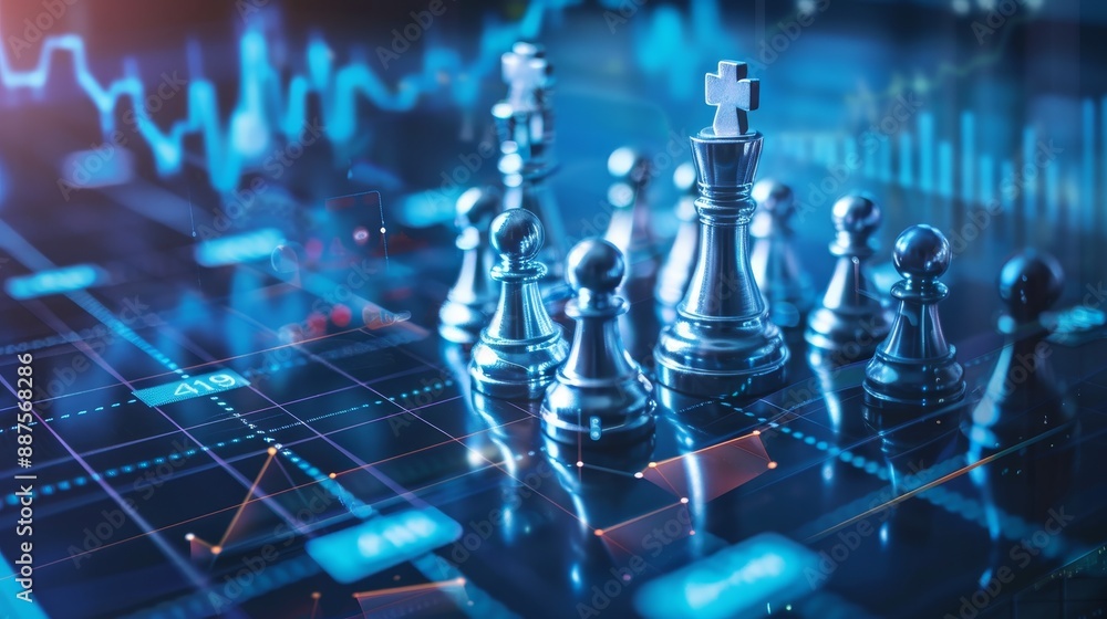 Chess Pieces on a Digital Stock Market Display - A close-up shot of chess pieces arranged on a digital stock market display, symbolizing the strategic nature of financial trading and investment. Chess Pieces on a Digital Stock Market Display - A close-up shot of chess pieces arranged on a digital stock market display, symbolizing the strategic nature of financial trading and investment.