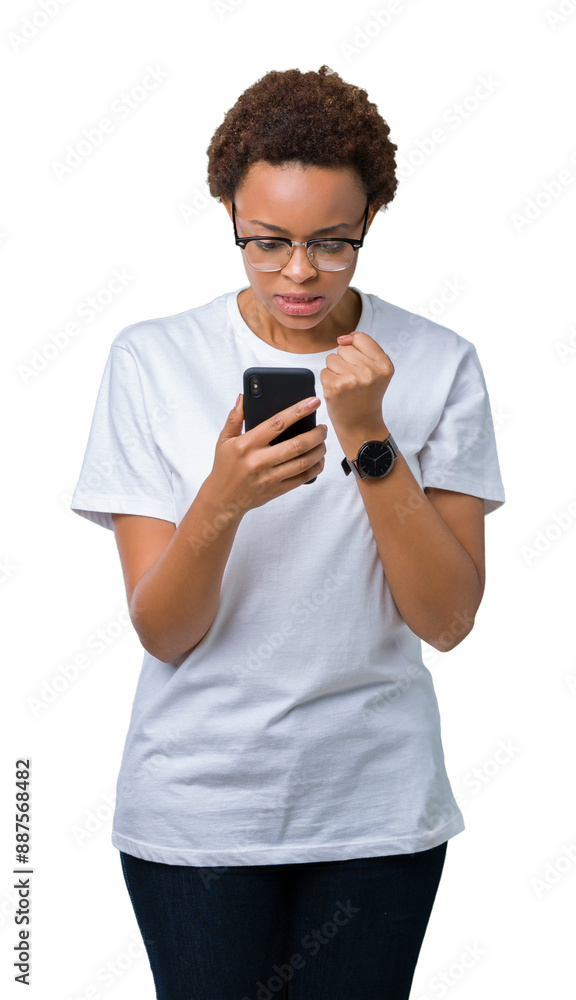 Young african american woman using smartphone over isolated background annoyed and frustrated shouting with anger, crazy and yelling with raised hand, anger concept Young african american woman using smartphone over isolated background annoyed and frustrated shouting with anger, crazy and yelling with raised hand, anger concept