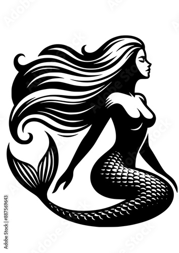Mermaid SVG, Mythical SVG, Nautical SVG, Sea SVG, Ocean SVG, Sailor SVG, Siren SVG, Mermaid Silhouette, Mermaid Vector, Clipart, Cut file for Cricut SVG, JPG, PNG