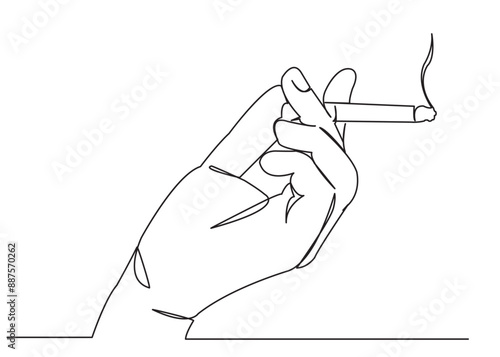 continuous single drawn one line hand with a cigarette hand-drawn picture silhouette. line art doodle