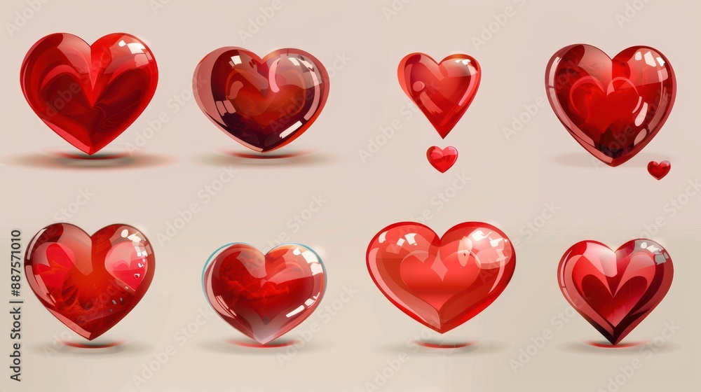 Set of red heart icons illustrations Set of red heart icons illustrations