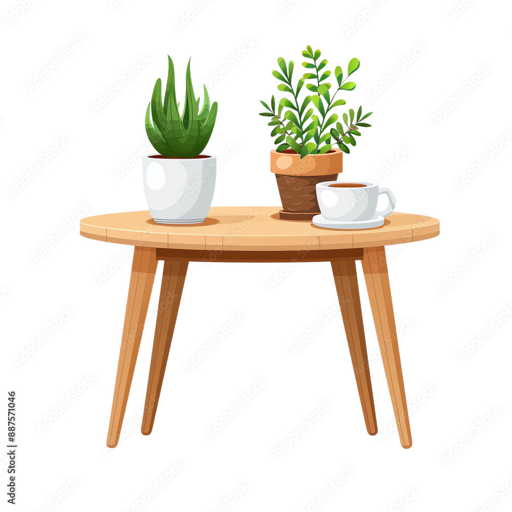Modern wooden table with a potted succulent, cactus, and coffee cup in a cozy minimalist setting. Perfect for home decor and lifestyle themes. Modern wooden table with a potted succulent, cactus, and coffee cup in a cozy minimalist setting. Perfect for home decor and lifestyle themes.