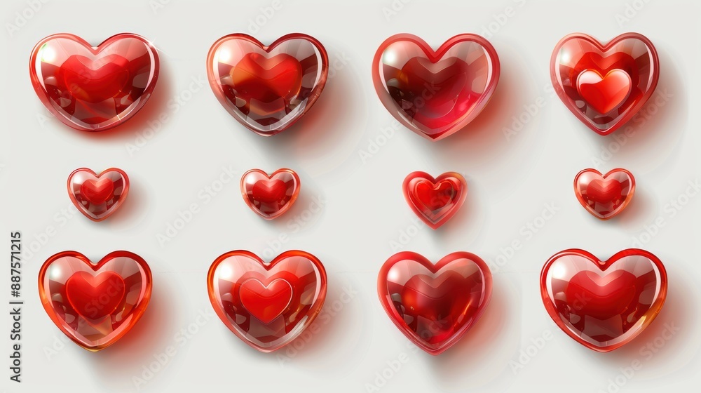 Set of red heart icons illustrations Set of red heart icons illustrations