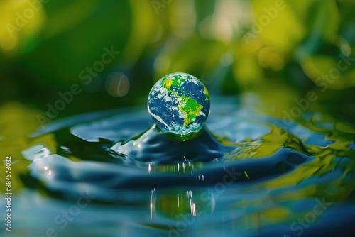 Green Earth Water Drop  Celebrating Environment and Water Conservation. © darshika