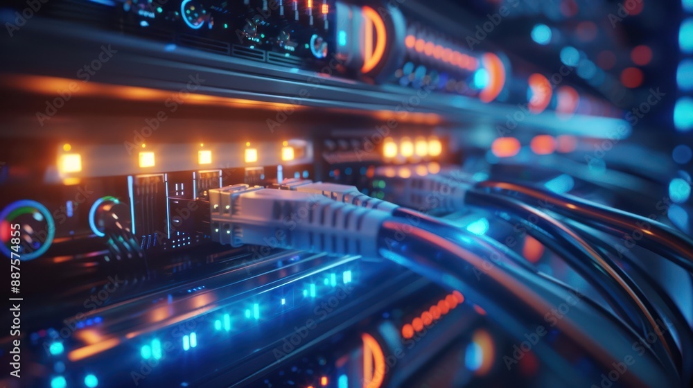 Obraz premium optic fiber connected to switch