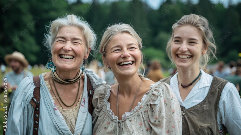 Women in dirndls and men in lederhosen laughing and enjoying the atmosphere at a traditional Bavarian event Stock Photo with copy space Women in dirndls and men in lederhosen laughing and enjoying the atmosphere at a traditional Bavarian event Stock Photo with copy space