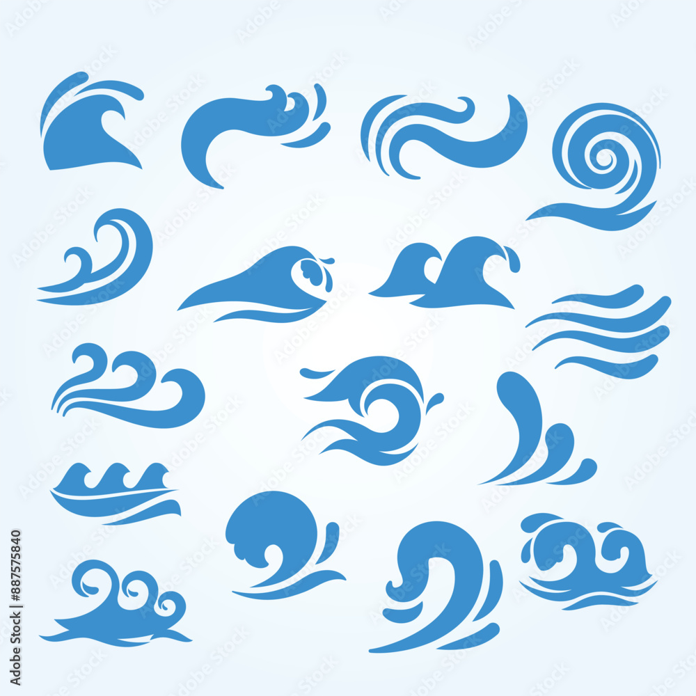 Wave icons. Water sea element, ocean liquid curve, flowing swirl storm, vector illustration Wave icons. Water sea element, ocean liquid curve, flowing swirl storm, vector illustration