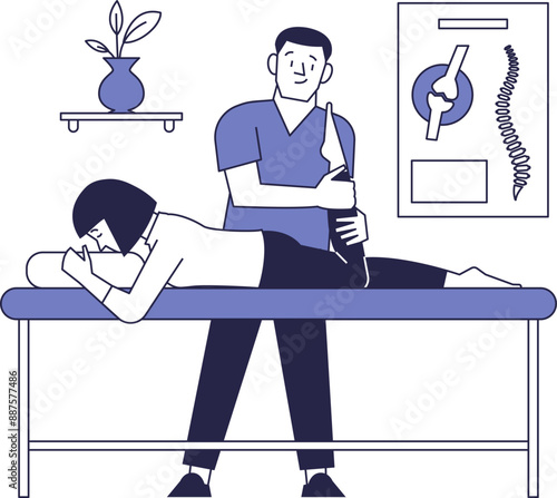 A physiotherapist conducts a massage session. Osteopath's office.