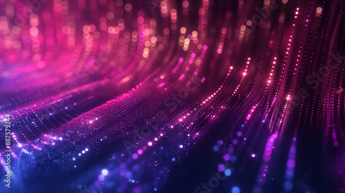 Geometric sound waves and bright neon colors against a dark background.