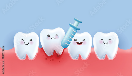 Anesthetic injection in the gum for the treatment of the tooth. dental care suitable children dentistry for medical apps, websites and hospital. medical vector illustration. vector design