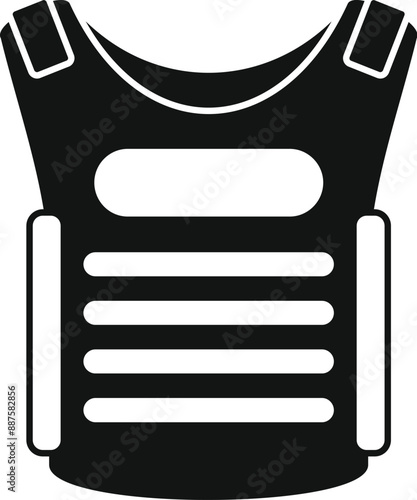 Black bulletproof vest protecting torso and vital organs from gunshots