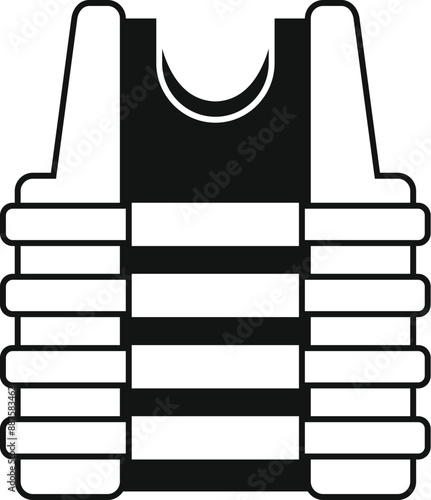 Black and white icon of a bulletproof vest offering protection from gunfire