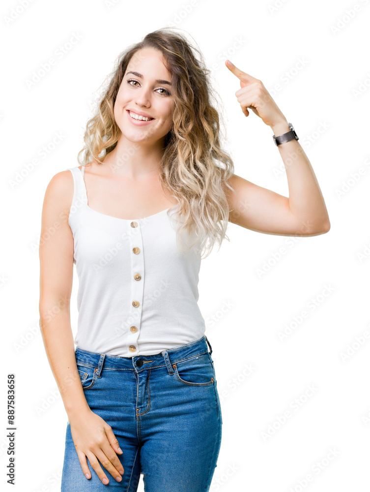 Beautiful young blonde woman over isolated background Smiling pointing to head with one finger, great idea or thought, good memory Beautiful young blonde woman over isolated background Smiling pointing to head with one finger, great idea or thought, good memory