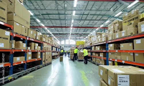 Time-Lapse: Busy Retail Warehouse with Workers and Forklifts