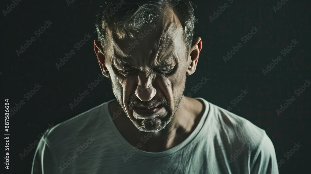 Upset Man on black background. Upset Man on black background.