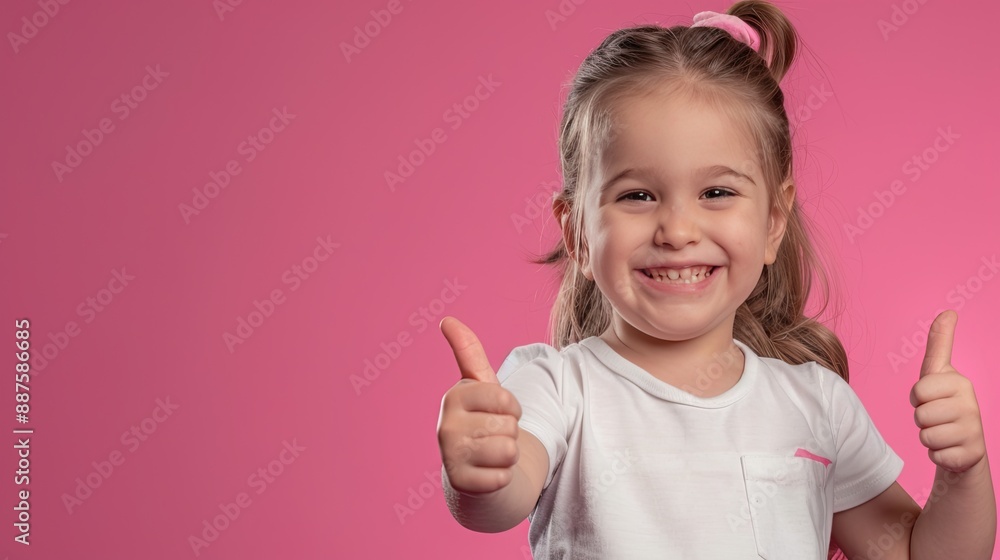 Smiling little girl giving thumbs up, on a solid color background. Smiling little girl giving thumbs up, on a solid color background.
