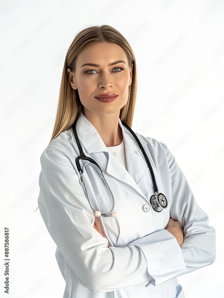 Portrait of successful female doctor, standing with arms crossed, isolated on white background. Portrait of successful female doctor, standing with arms crossed, isolated on white background.
