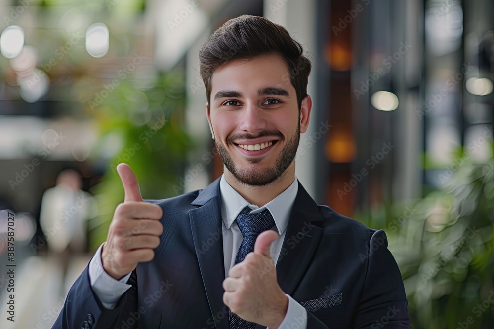 Confident smiling businessman showing thumb up gesture. Confident smiling businessman showing thumb up gesture.