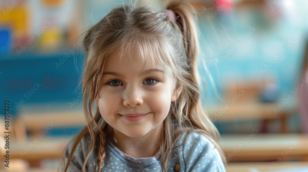 Smiling little girl in classroom. Smiling little girl in classroom.