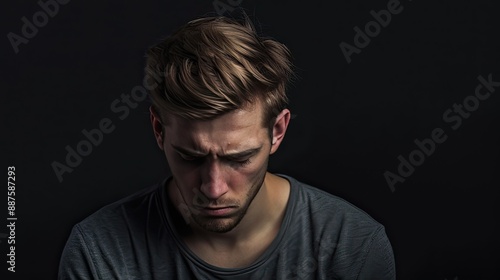 Upset Man on black background.