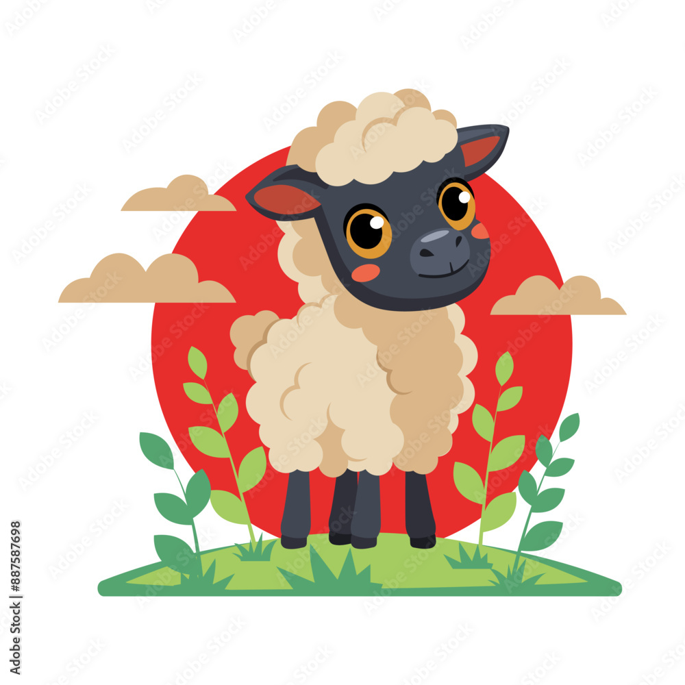 Naklejka premium Cartoon sheep, lamb, funny farm animal in a vector