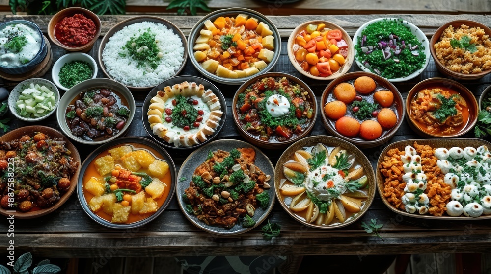 A vibrant Friendship Day feast with a diverse array of international dishes, friends enjoying a meal together, symbolizing global unity A vibrant Friendship Day feast with a diverse array of international dishes, friends enjoying a meal together, symbolizing global unity