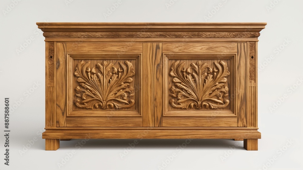 Ornate wooden chest with intricate carvings. Ornate wooden chest with intricate carvings.