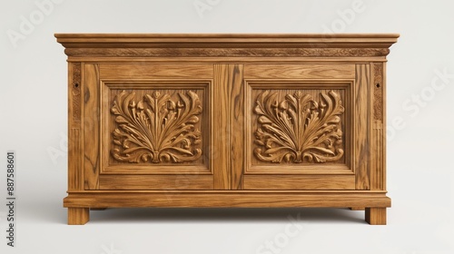 Ornate wooden chest with intricate carvings.