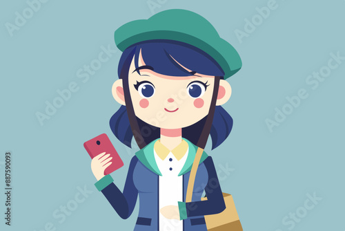 A beautiful enemy girl holding a phone vector illustration