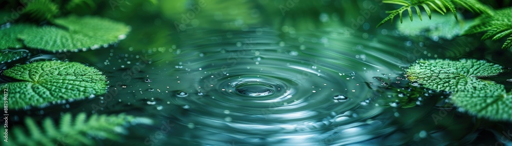 High angle shot of non-toxic garden water, photography style, vibrant green backdrop, clear water and plants High angle shot of non-toxic garden water, photography style, vibrant green backdrop, clear water and plants