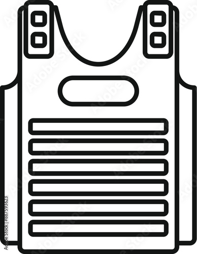 Line drawing of a bulletproof vest offering protection from gunfire