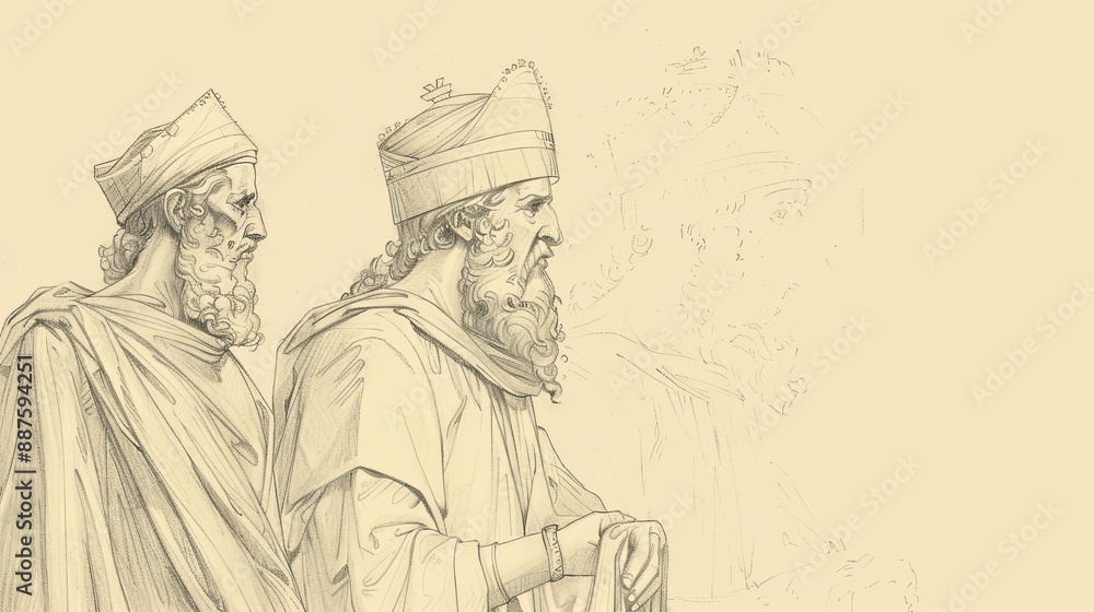 Fototapeta premium 2 Chronicles 21: Jehoram's Reign, Idolatry, Rebellion, Elijah's Prophecy, Painful Death - Biblical Illustration with Beige Background and Copyspace for Religious Content