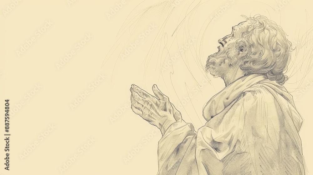 Fototapeta premium Job 13: Job's Defense, Presenting Case, Trust in God's Justice, Biblical Illustration, Beige Background, copyspace