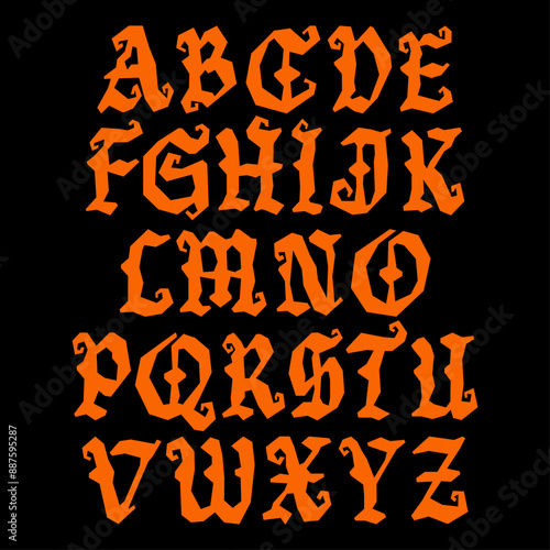 Hand drawn Halloween gothic font, vector graphic