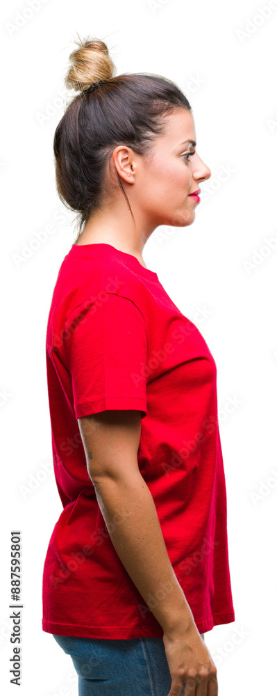 Young beautiful woman over isolated background looking to side, relax profile pose with natural face with confident smile. Young beautiful woman over isolated background looking to side, relax profile pose with natural face with confident smile.