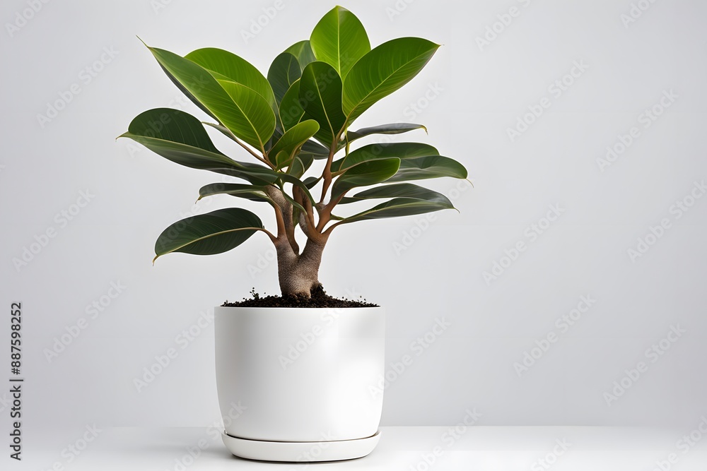 Ficus elastica abidjan hydrocare plant in white pot white background, AI Generated Ficus elastica abidjan hydrocare plant in white pot white background, AI Generated