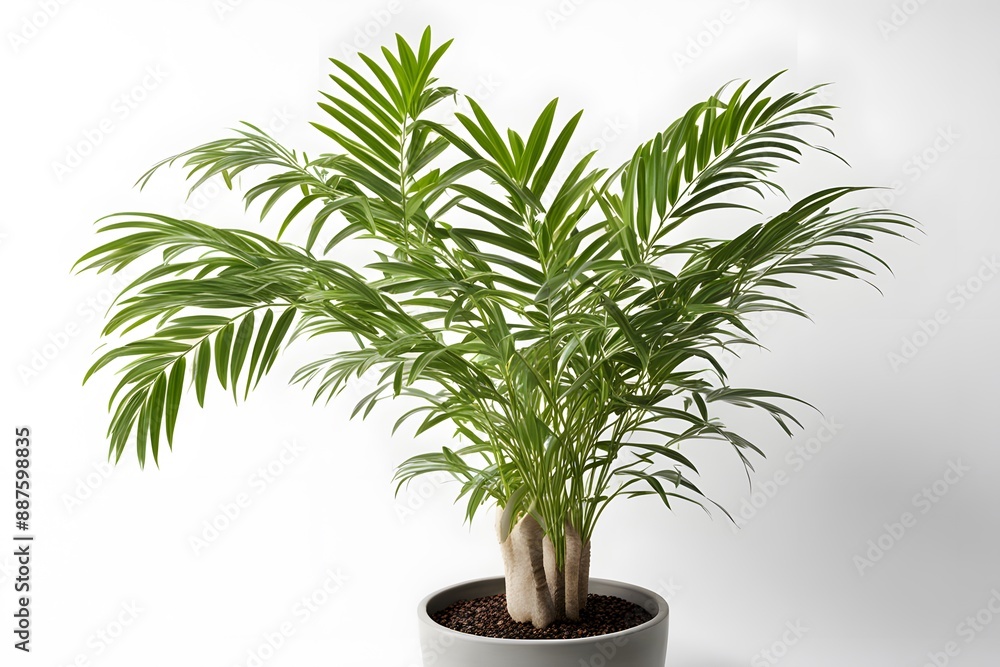 Parlour palm in pot white background, AI generated Parlour palm in pot white background, AI generated