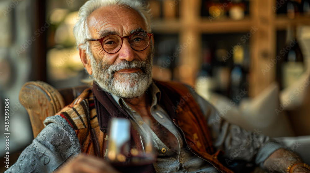 A wonderful portrait of an elderly man with a glass of red wine against the backdrop of the magnificent grapes of Italy. A wonderful portrait of an elderly man with a glass of red wine against the backdrop of the magnificent grapes of Italy.