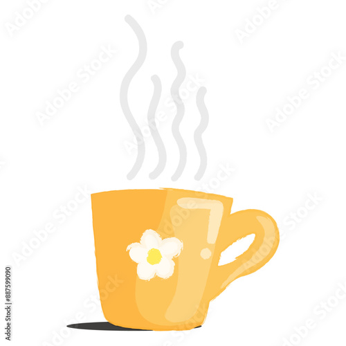 hand drawn vector illustration of yellow colored cup of tea. 