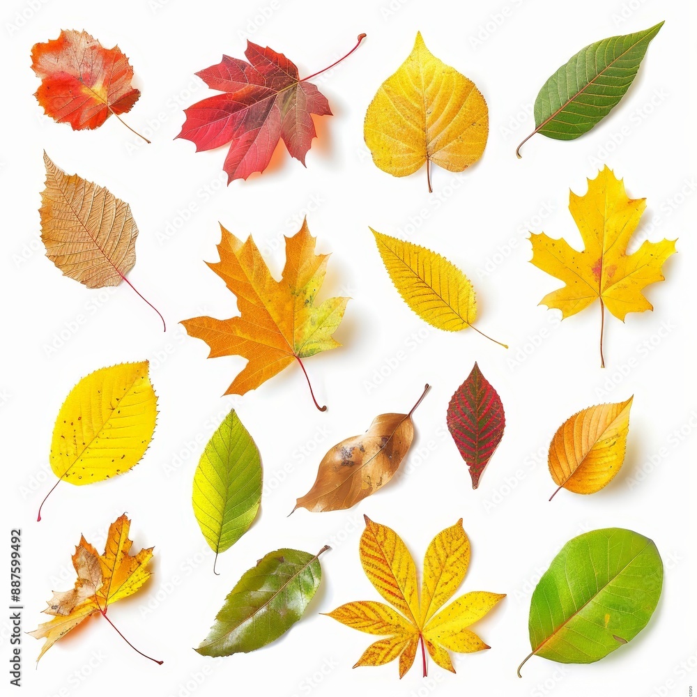 Vibrant Autumn Leaves on White Background - Seasonal Foliage for Design Projects Vibrant Autumn Leaves on White Background - Seasonal Foliage for Design Projects
