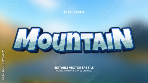 Mountain text effect editable blue and liquid scenery text style for headline, title, adventure, hiking