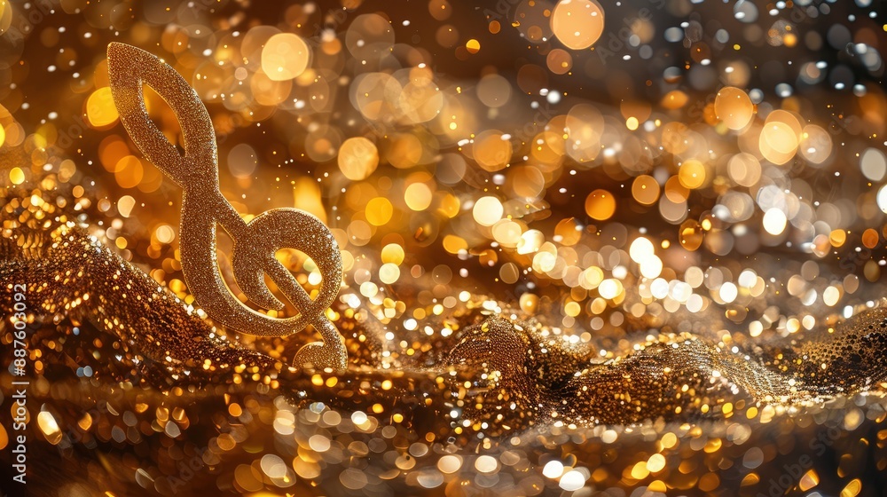 Golden Music Treble Clef With A Microphone Award Trophy And Golden Vinyl Or Cd Prize, Elegant And Prestigious, High Quality Background Golden Music Treble Clef With A Microphone Award Trophy And Golden Vinyl Or Cd Prize, Elegant And Prestigious, High Quality Background